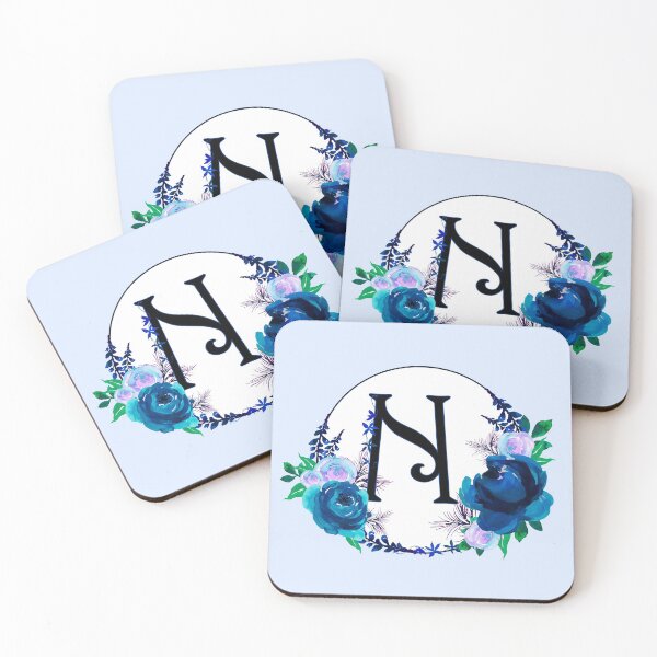 Item preview, The Letter 'N' Blue Floral Circle Monogram  designed and sold by Bumblefuzzies.