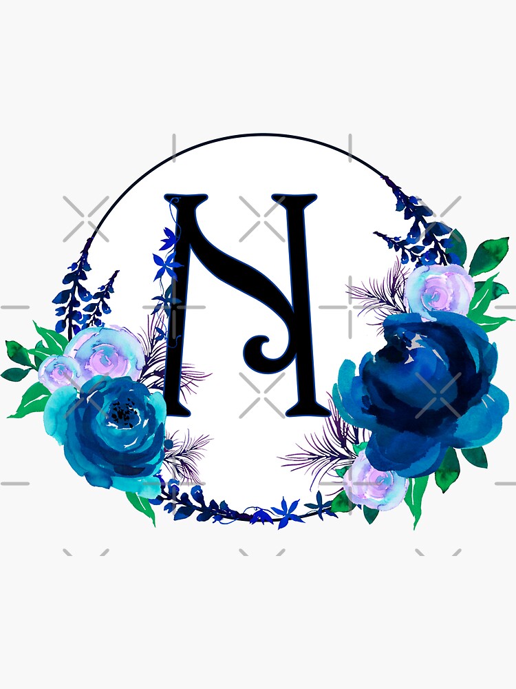 The Letter 'N' Blue Floral Circle Monogram  Sticker for Sale by