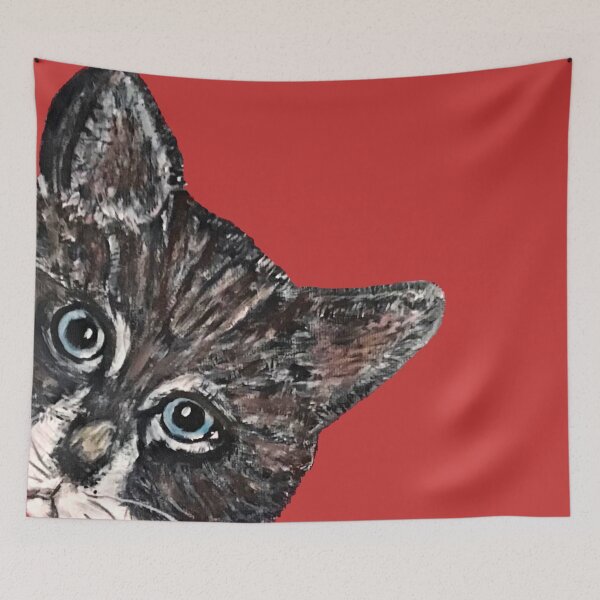Item preview, Whatcha Doing? Cat Peeking Around the Corner Original Art Painting designed and sold by RobinetteArt.