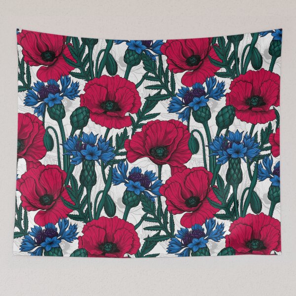 Item preview, Red poppies and blue cornflowers on white designed and sold by Katerina Mitkova Kirilova.