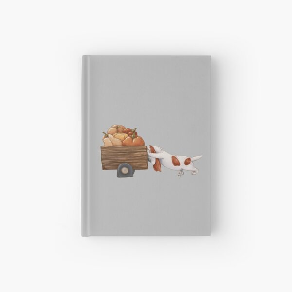 Basset hound pushing a cart with yellow pumpkins. Autumn harvest. Hardcover Journal