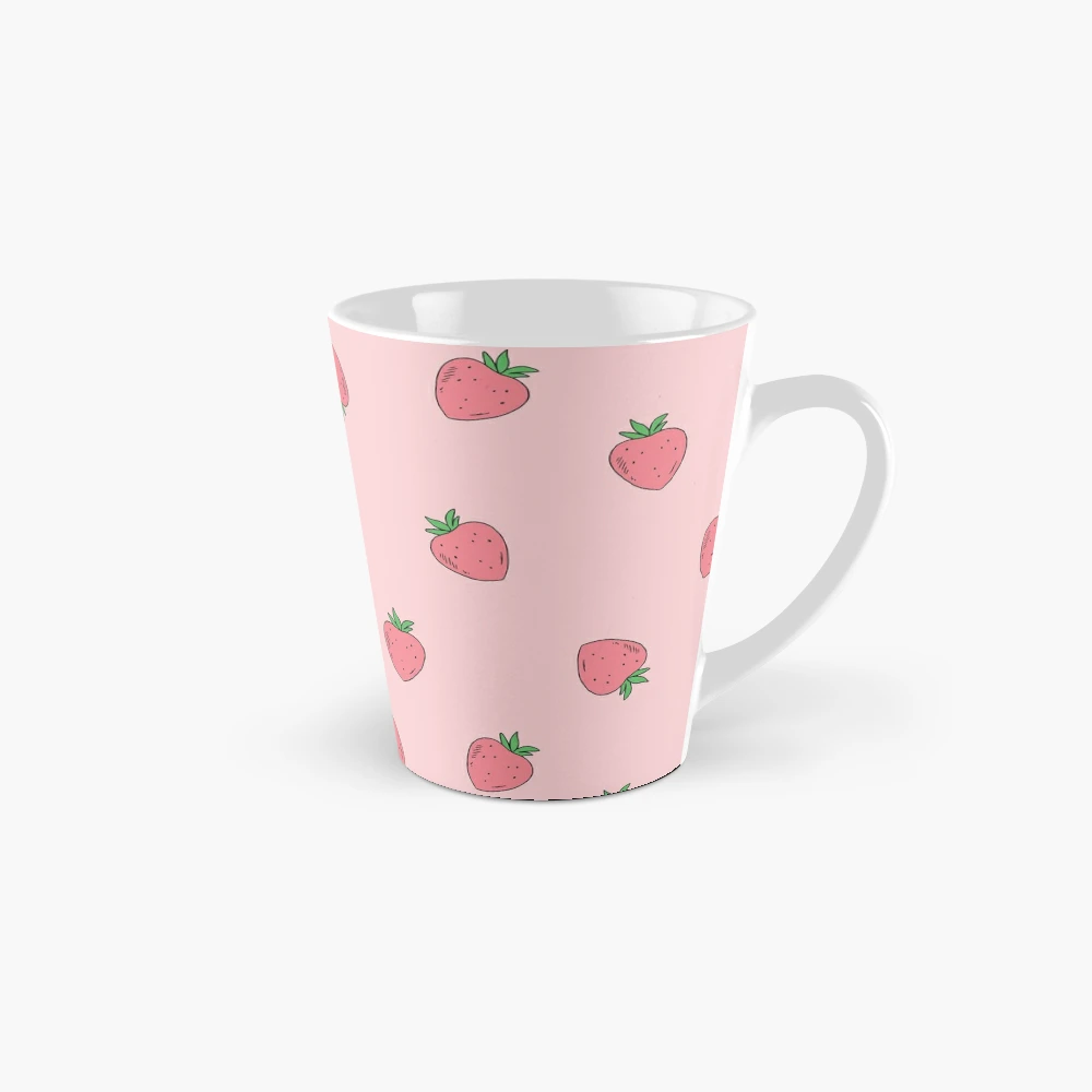 Cute Pastel Pink Aesthetic Strawberry Pattern Coffee Mug for Sale