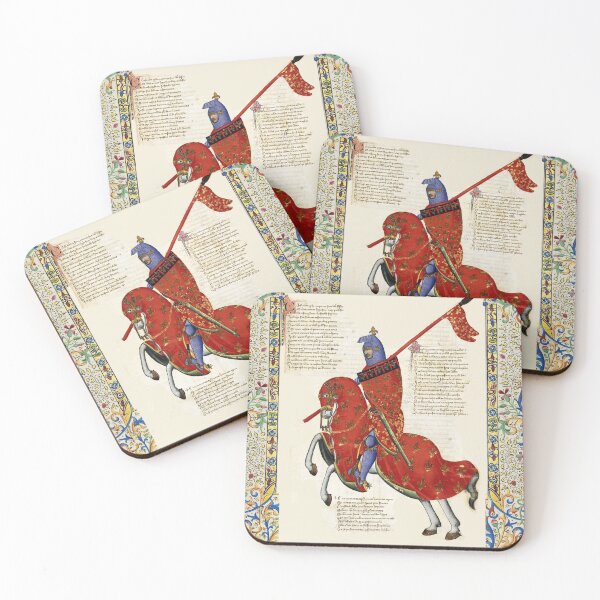 Item preview, RED KNIGHT HORSEBACK BLAZONED WITH GOLD RED FLEUR DE LYS HERALDRY Fiorentine Medieval Miniature designed and sold by BulganLumini.
