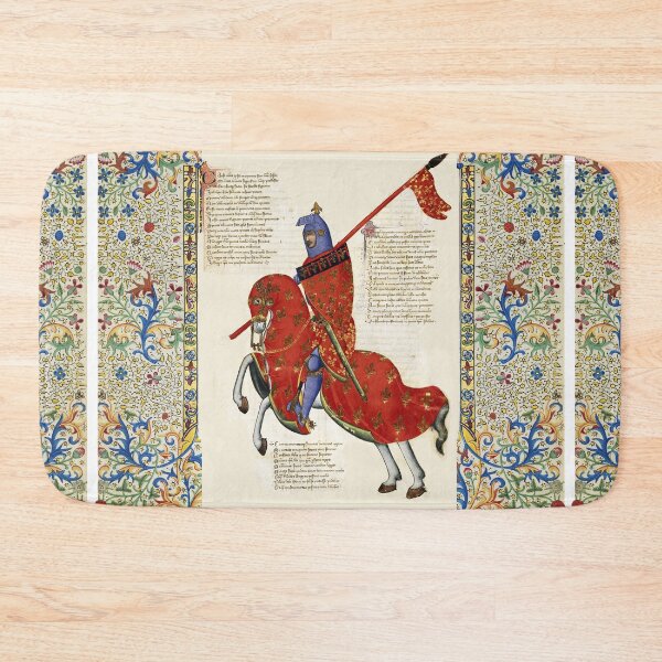 Item preview, RED KNIGHT HORSEBACK BLAZONED WITH GOLD RED FLEUR DE LYS HERALDRY Fiorentine Medieval Miniature designed and sold by BulganLumini.