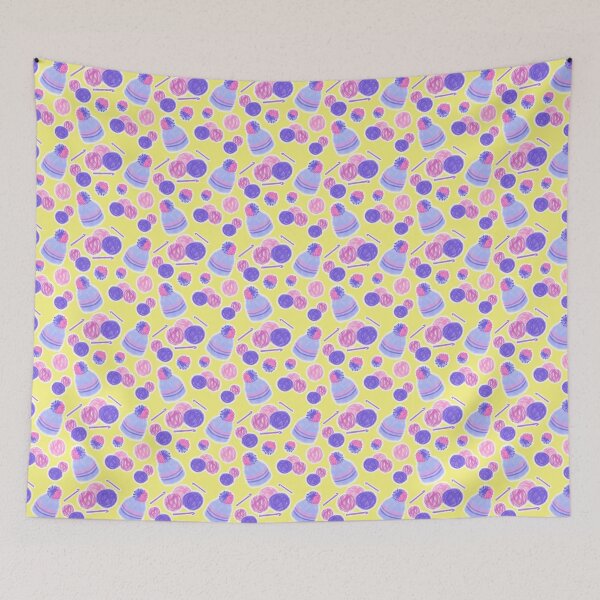 Item preview, 3.B Crochet beanie yarn Pom Pom - Purple beanie yellow background designed and sold by Sorena-Designs.