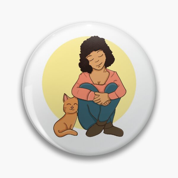 Aperçu de l'œuvre Fille de dessin animé paisible relaxant avec chat créée et vendue par Creacats.