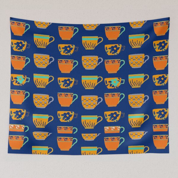 Item preview, Dark blue tea cup mug yellow pattern gift design designed and sold by Michael Schmidt.