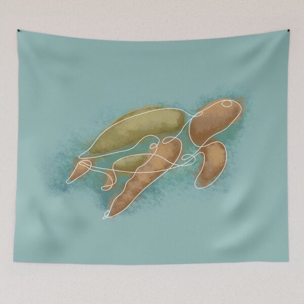 Item preview, sea tutle swimming, minimalistic linework and paint spots designed and sold by studioMoSa.