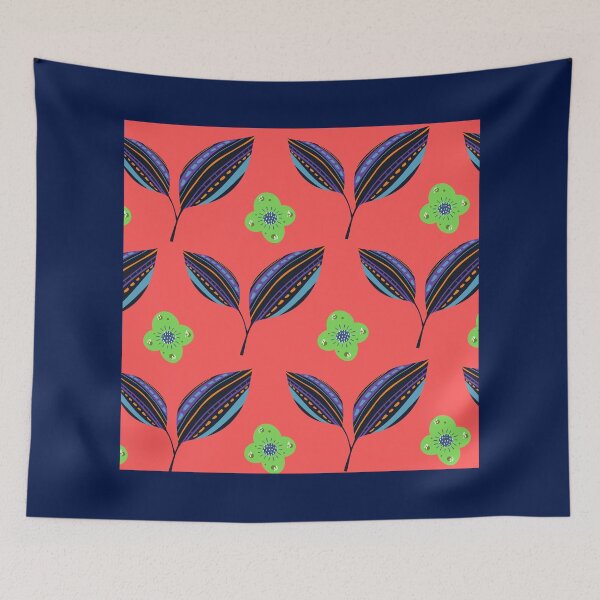 Item preview, Ethnic Leaves with a blend of green flowers - Peach Background designed and sold by amnali.