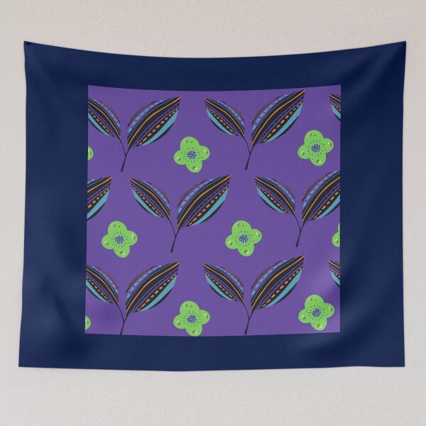 Item preview, Ethnic Leaves with a blend of green flowers - Purple Background designed and sold by amnali.