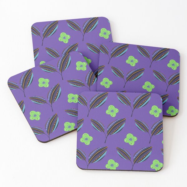 Item preview, Ethnic Leaves with a blend of green flowers - Purple Background designed and sold by amnali.