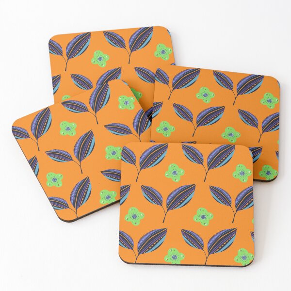 Item preview, Ethnic Leaves with a blend of green flowers - Orange Background designed and sold by amnali.