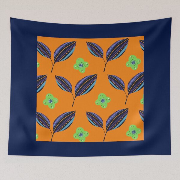 Item preview, Ethnic Leaves with a blend of green flowers - Orange Background designed and sold by amnali.