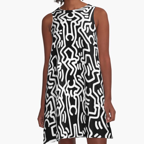 Keith Haring Monochrome Figuren, die LGBTQ + zeichnen A-Linien Kleid
