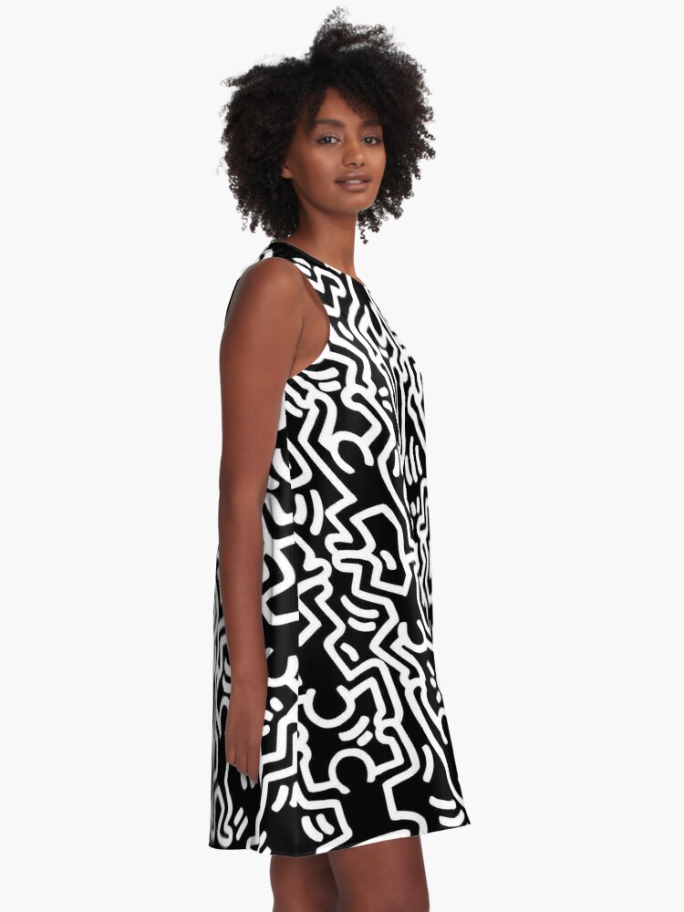 Alternate view of Keith Haring Monochrome Figures Drawing LGBTQ+ A-Line Dress