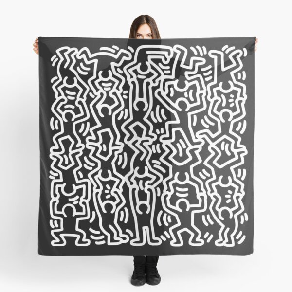 Keith Haring Monochrome Figures Drawing LGBTQ+ Scarf