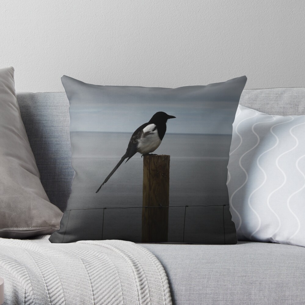 Morning Magpie Throw Pillow
