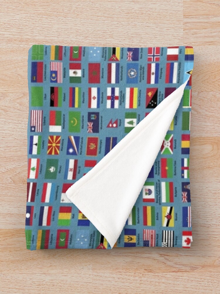 Alternate view of World Flags with Country Names  - Blue Throw Blanket