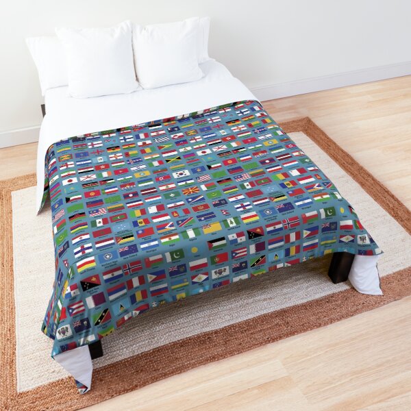 World Flags with Country Names - Blue Comforter