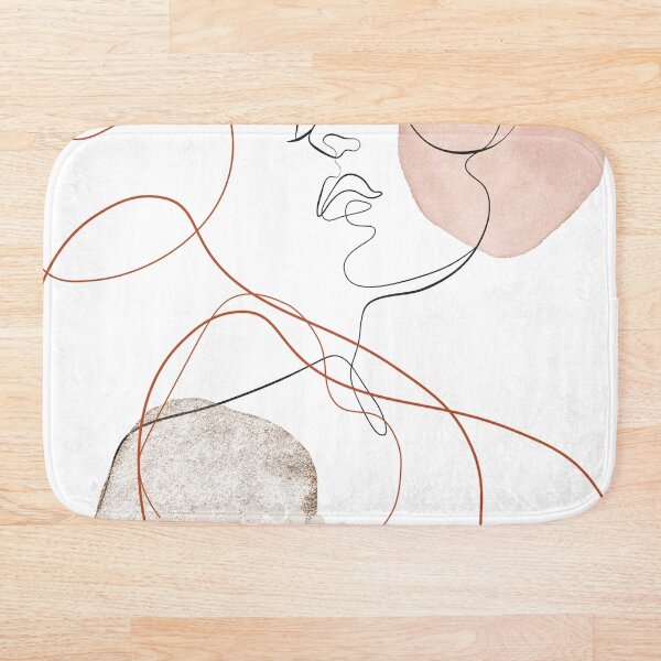 Blush Gold Pebbles 4 - Boho Line Art Drawing Abstract Minimal Lines Design Bath Mat