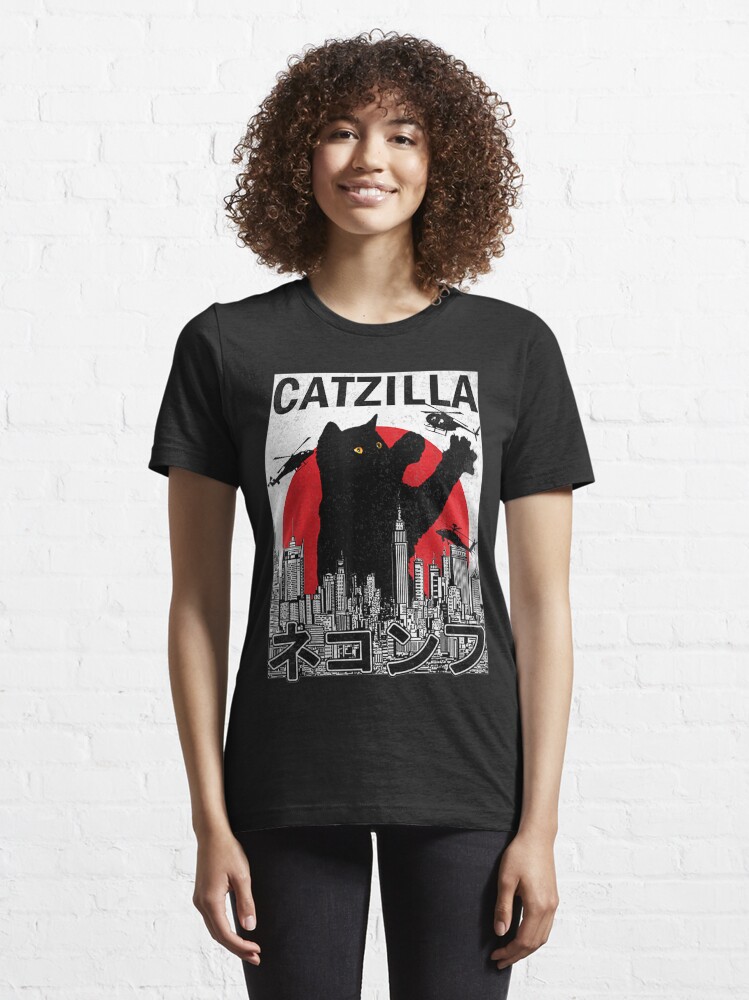 Alternate view of Catzilla Japanese Vintage Sunset Style Cat Kitten Lover Essential T-Shirt