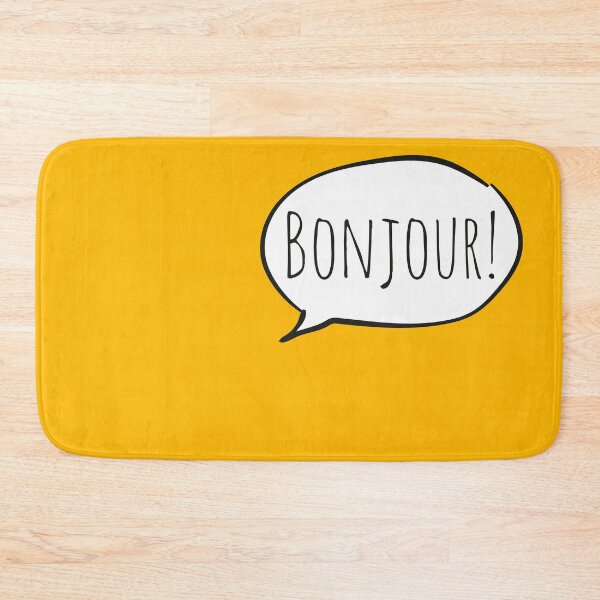 Item preview, Cheerful BONJOUR! with white speech bubble on yellow (Français / French) designed and sold by Ofeefee.