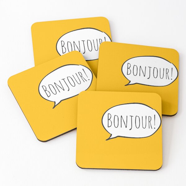 Item preview, Cheerful BONJOUR! with white speech bubble on yellow (Français / French) designed and sold by Ofeefee.