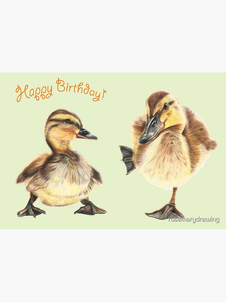 Carte De Vœux Carte De Voeux Joyeux Anniversaire Avec Deux Petits Canetons Par Rosemarydrawing Redbubble