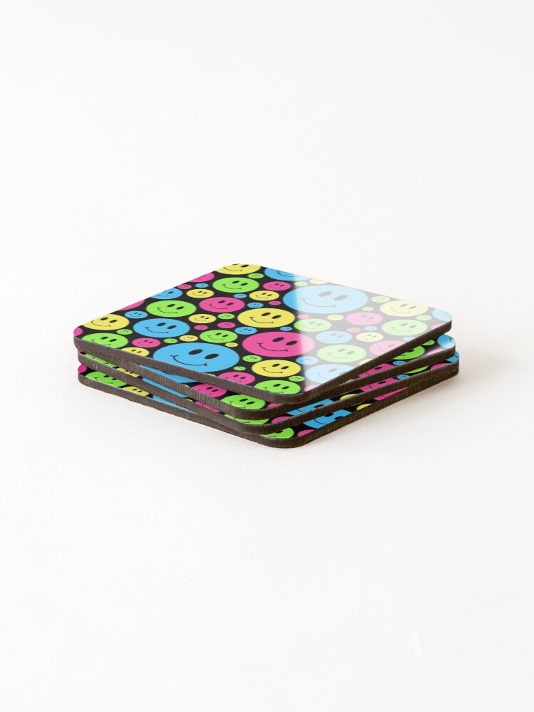 Thumbnail 4 of 5, Coasters (Set of 4), Smiley Face Pattern 90s Rave designed and sold by Funful.