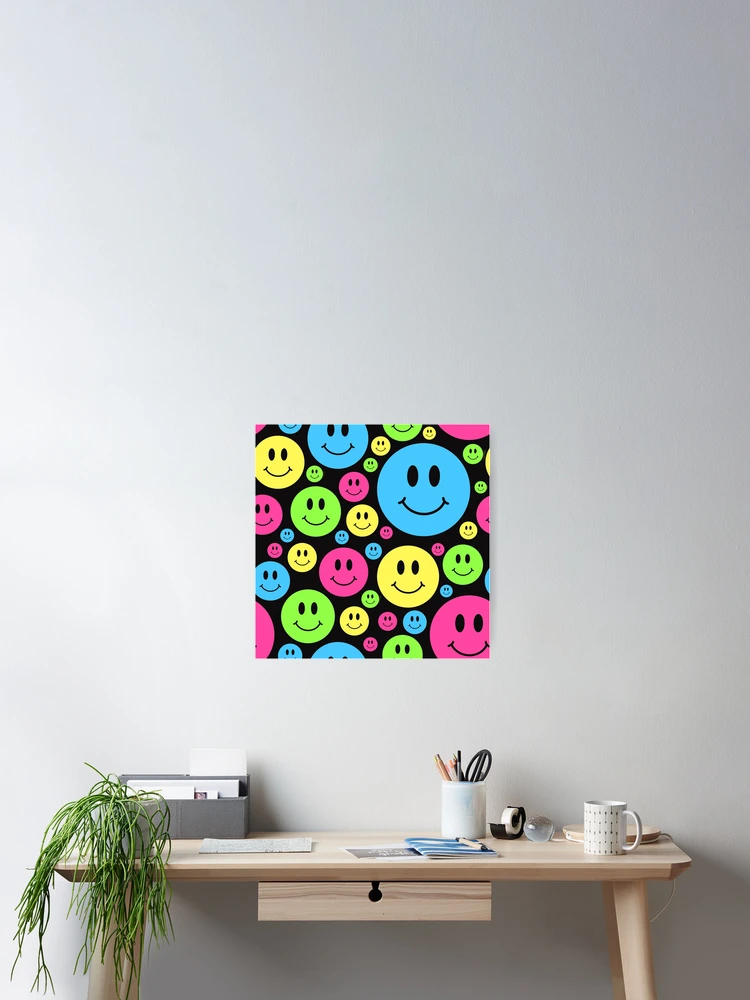Thumbnail 2 of 3, Poster, Smiley Face Pattern 90s Rave designed and sold by Funful.