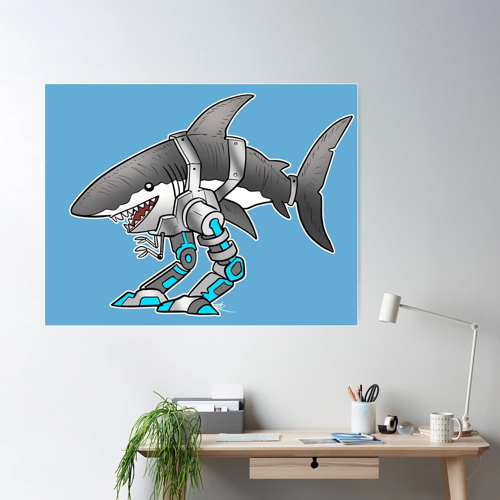 Screen Printed Shark Poster - 'Shark Tank (Turquoise and Red