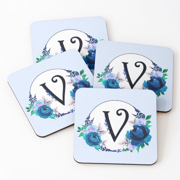 Artikelvorschau, Der Buchstabe 'V' Blue Floral Circle Monogram entworfen und verkauft von Bumblefuzzies.