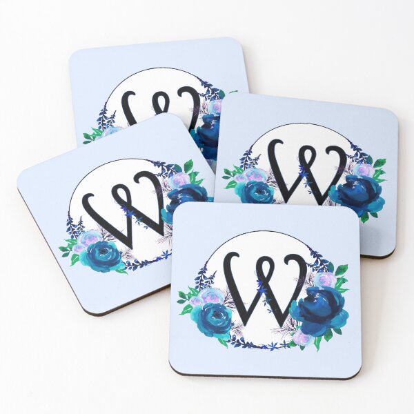 Item preview, The Letter 'W' Blue Floral Circle Monogram  designed and sold by Bumblefuzzies.