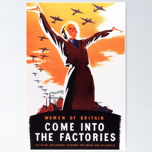 Vista previa del artículo con la obra «Mujeres de Gran Bretaña ENTRAN EN LAS FÁBRICAS Propaganda de la Guerra Mundial Vintage», diseñado y vendido por retroposters.