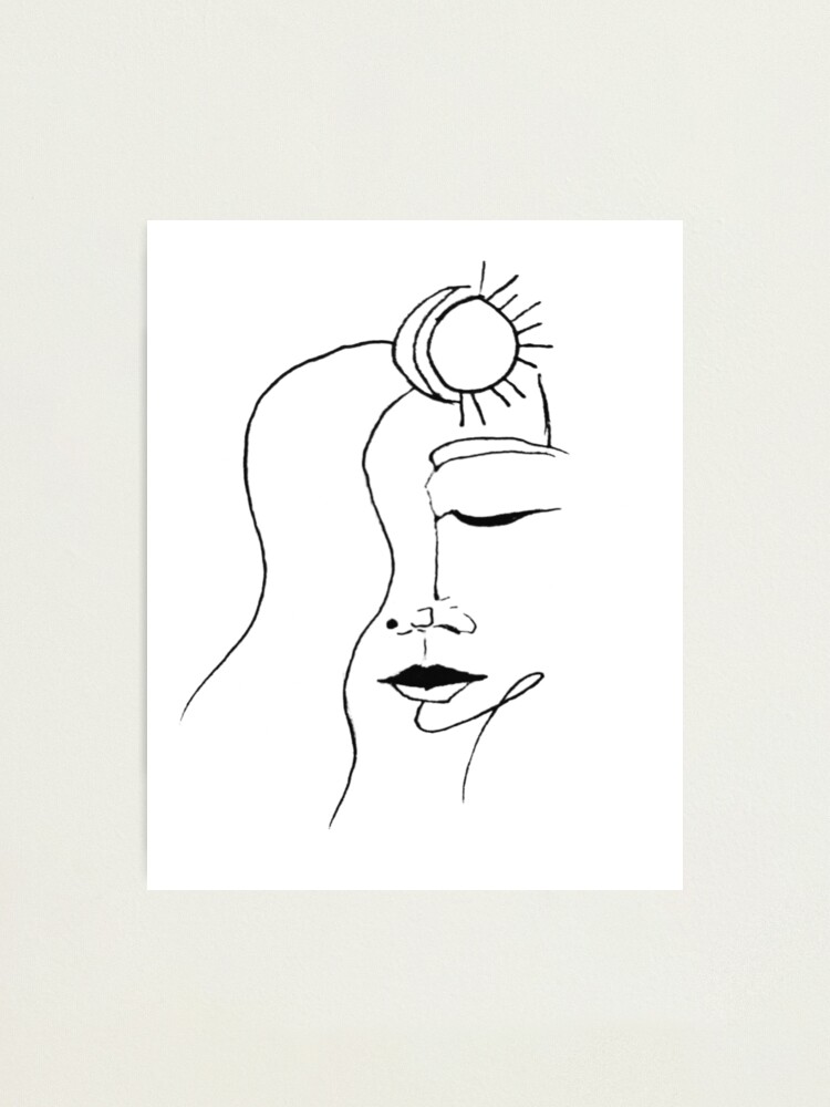 Minimalist Moon Sun Goddess Face Line Drawing Photographic Print By Oimoi Art Redbubble