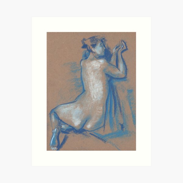 Sitting Woman, Nude Sketch, Blue Series, Artistic Nudity Art Print