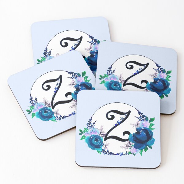 Item preview, The Letter 'Z' Blue Floral Circle Monogram  designed and sold by Bumblefuzzies.