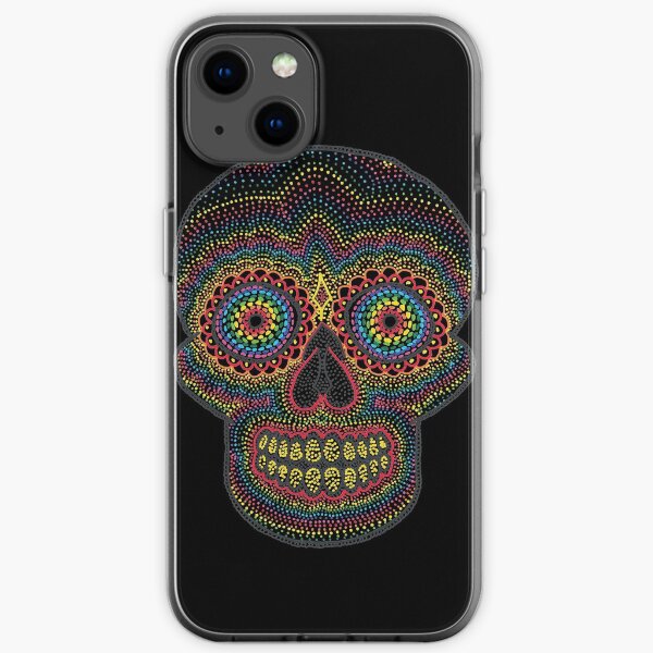 Dotty Rainbow Sugar Skull - Black Background iPhone Soft Case