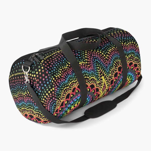Dotty Rainbow Sugar Skull - Black Background Duffle Bag