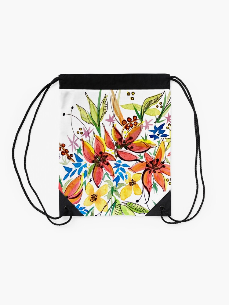 Alternate view of Hawaii Sings with Flowers Drawstring Bag