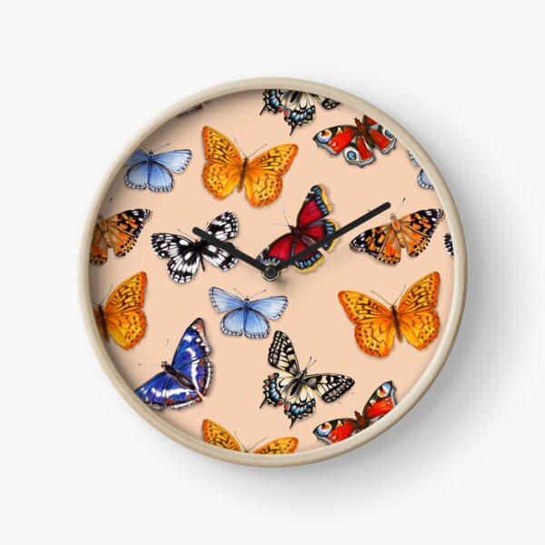 Butterflies on warm terracotta Clock