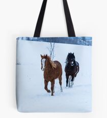 Horses in the snow Tote Bag