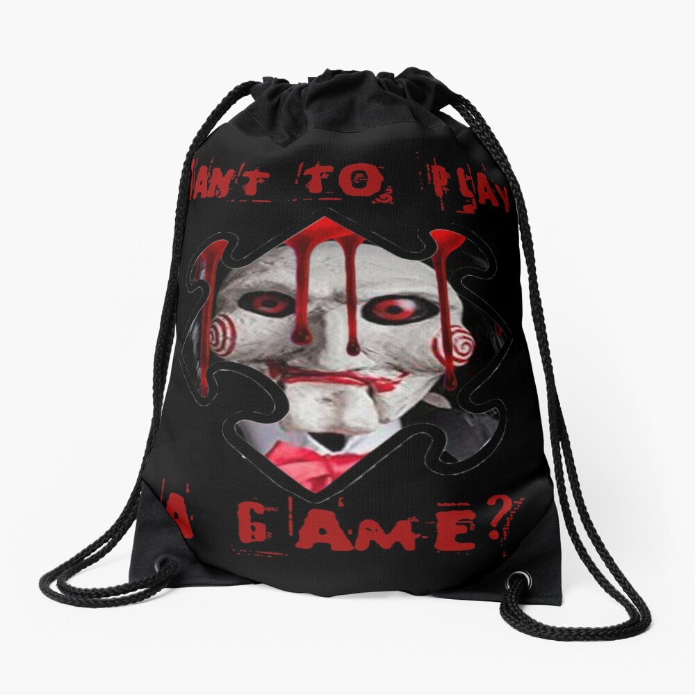 Jigsaw Billy The Puppet Want To Play A Game Drawstring Bag By Jamie6902 Redbubble