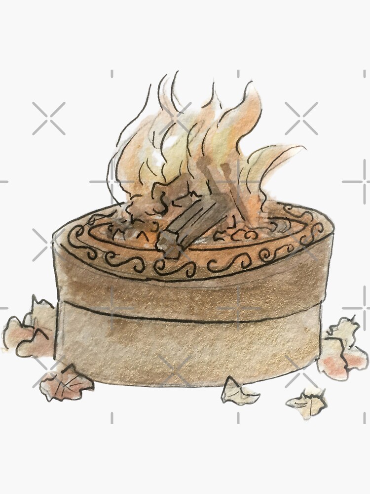 Golden Bonfire Illustration in Watercolor by WitchofWhimsy