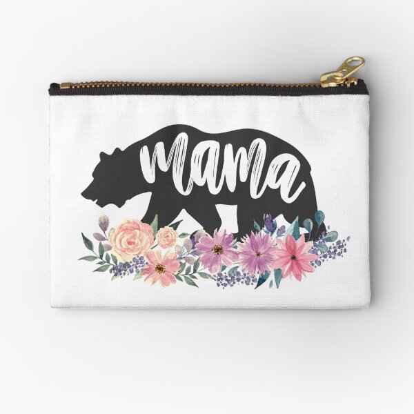 Mama Bear Floral Watercolor Flowers Zipper Pouch