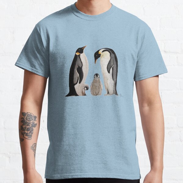 Familia de Pingüinos Acuarela Camiseta clásica