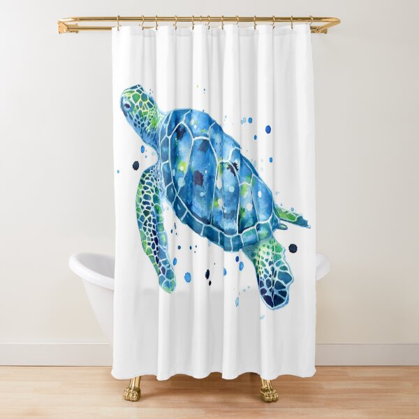 Sea Turtle Shower Curtain for Kids Bathroom, Tropical Fish Turtle Blue Sea Ocean Beach Coastal Fabric Shower Curtains Set, Summer Beachy Nautical