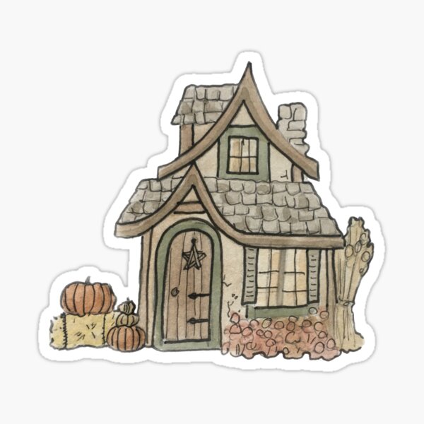 Autumn Cottage Illustration in Watercolor Sticker