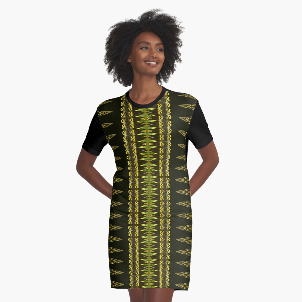 Golden Decor Crochet Graphic T-Shirt Dress