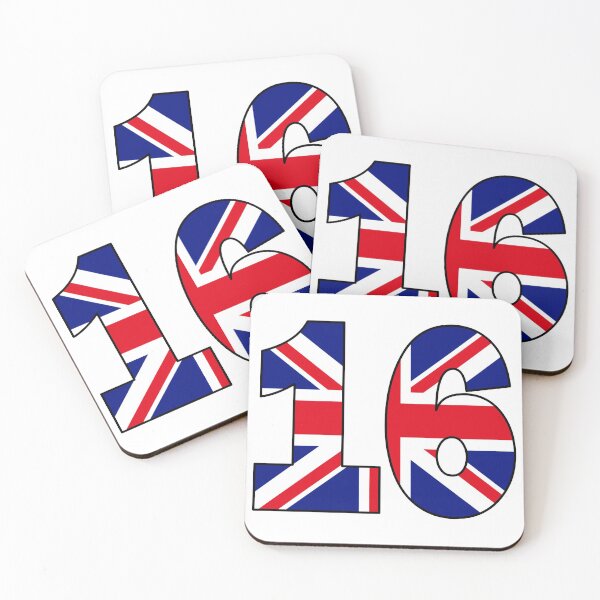 Item preview, Number 16 with UK flag on the background designed and sold by AllShirts21.